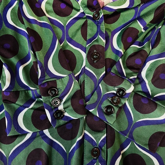 Zara Pattern Button Down Shirt Green Blue Black Size Small - Picture 4 of 6